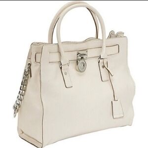 MICHAEL Michael Kors Hamilton Satchel handbag in off-white leather